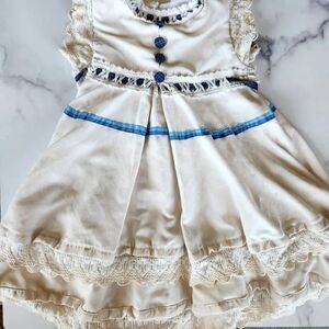 Vintage handmade A-line 3-4t girls toddler cream cottage dress macrame scalloped